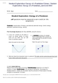 Student Exploration: Energy of a Pendulum Gizmos / Student Exploration: Energy of a Pendulum_answered 2021