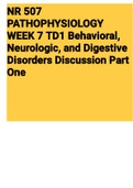 NR 507 PATHOPHYSIOLOGY WEEK 7 TD1 Behavioral, Neurologic, and Digestive Disorders Discussion Part One (NR507) 