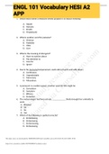 Exam (elaborations) ENGL 101 Vocabulary HESI A2 APP (ENGL101) 
