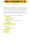 Exam (elaborations) HESI A2 READING V1 V2 
