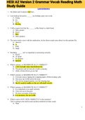 Exam (elaborations) HESI A2 Version 2 Grammar Vocab Reading Math Study Guide 