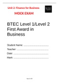 BTEC Level 1/Level 2  First Award in  Business|Unit 2: Finance for Business MOCK EXAM (questions only)
