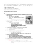 BIO 2313 GENETICS EXAM 1 (CHAPTERS 1-4) REVIEW TEST BANK Study Guide