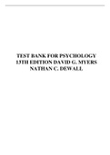 TEST BANK FOR PSYCHOLOGY 13TH EDITION DAVID G. MYERS NATHAN C. DEWALL ISBN: 9781319348137 ISBN: 9781319347970 ISBN: 9781319348151 ISBN: 9781319347963 ISBN: 9781319132101 ISBN: 9781319393793 ISB