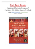 Test Bank for Kaplan and Sadock’s Synopsis of Psychiatry 11th Edition Sadock