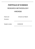 PORTFOLIO OF EVIDENCE RESEARCH METHODOLOGY HMEMS80 - Assignment 3