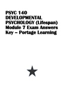 PSYC 140 DEVELOPMENTAL PSYCHOLOGY (Lifespan) Module 7 Exam Answers Key – Portage Learning