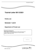 PVL2601 - Family Law Semester 1 and 2 Assignments 2021.