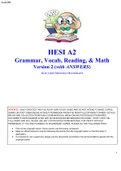 HESI A2 Grammar, Vocab, Reading, & Math Version 2 (WITh ANSWERS)