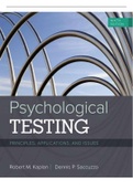 TEST BANK For Psychological Testing: Principles, Applications, and Issues, 9th Edition By M. Kaplan. (Complete Download). All Chapters 1-21. 329 Pages