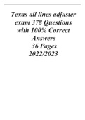 2022/2023 Texas all lines adjuster exam 378 Questions with 100% Correct Answers 36 Pages.