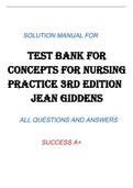 Test Bank for  Concepts for Nursing  Practice 3rd Edition  Jean Giddens