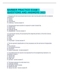 BARBER PRACTICE EXAM 1 QUESTIONS AND ANSWERS 2023