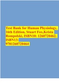 Test Bank for Human Physiology, 16th Edition, Stuart Fox,Krista Rompolski, ISBN10: 1260720462.