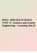 BTEC APPLIED SCIENCE UNIT 11 Genetics and Genetic Engineering – Learning Aim D
