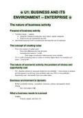 CIE 9609 Business UNIT 1  BUSINESS AND ITS ENVIRONMENT (AS LEVEL NOTES)