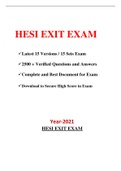 HESI EXIT EXAM Latest 15 Versions / 15 Sets Exam 2500 + Verified Questions and Answers Complete and