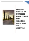 WALDEN UNIVERSITY NURS6650 FINAL EXAM 2 BEST VERSIONS QUESTIONS AND ANSWERS