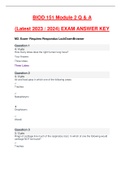 BIOD 151 Module 2 EXAM ANSWER KEY Complete Questions and Answers | Latest 2023 / 2024