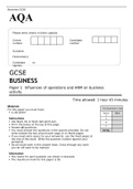 AQA GCSE BUSINESS Paper 1 June 2022, Influences of operations and HRM on business activity Question Paper