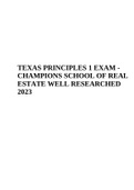 TEXAS PRINCIPLES 1 EXAM - CHAMPIONS SCHOOL OF REAL ESTATE WELL RESEARCHED 2023