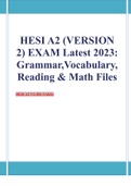 HESI A2 (VERSION 2) EXAM Latest 2023: Grammar,Vocabulary,Reading & Math Files  HESI A2 V2 
