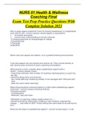 NURS 01 Health & Wellness Coaching Final Exam Test Prep Practice Questions With Complete Solution 2023