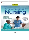 Fundamentals of Nursing-The Art and Science of Person-Centered Care 10Ed.by Carol R. Taylor, Pamela B Lynn & Jennifer L Bartlett. COMPLETE - Elaborated and latest Test bank .  ALL Chapters1-47 included 490 pages with Questions & Answers-Updated for 2023