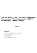MSE 2090 Section 2-3 Final Exam: Phase Diagrams, Phase Transformations, Polymers, Comprehensive, (BURNS: Corrosion) Score 330 out of 350 points.