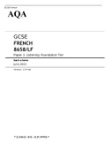 AQA GCSE FRENCH Foundation Tier Paper 1 JUNE 2022 QUESTION PAPER and MARK SCHEME BUNDLE.